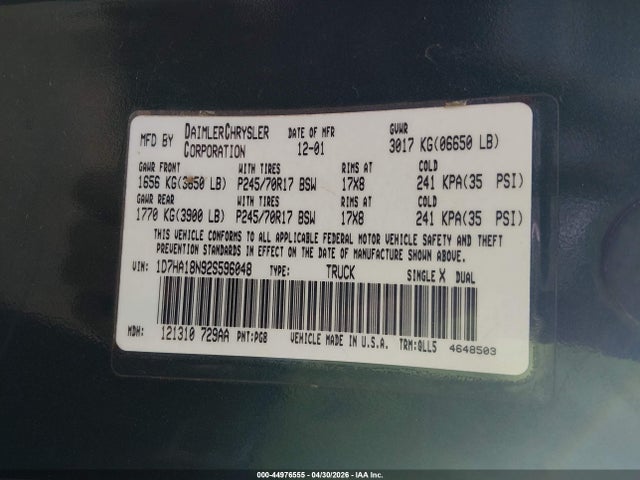 Продажа на аукционе авто 2002 Dodge Ram 1500 St, vin: 1D7HA18N92S596048, номер лота: 44976555