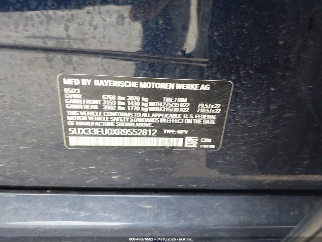 44976562 :رقم المزاد ، 5UX33EU0XR9S52812 vin ، 2024 Bmw X5 M60i مزاد بيع