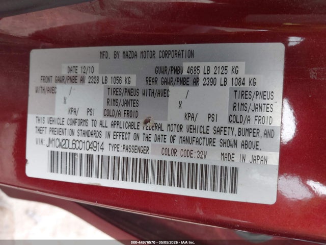 Aukcja sprzedaży 2012 Mazda Mazda5 Grand Touring, vin: JM1CW2DL6C0104914, numer aukcji: 44976570