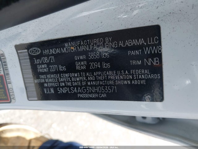 Продажа на аукционе авто 2022 Hyundai Elantra Sel, vin: 5NPLS4AG3NH053571, номер лота: 44976585
