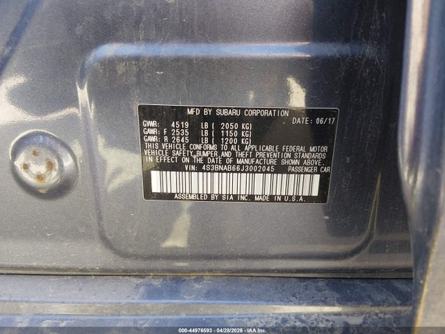 Aukcja sprzedaży 2018 Subaru Legacy 2.5i, vin: 4S3BNAB66J3002045, numer aukcji: 44976593
