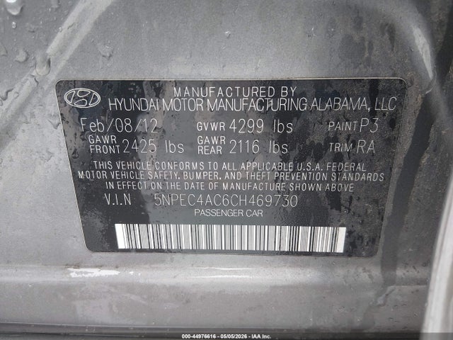 Продаж на аукціоні авто 2012 Hyundai Sonata Se, vin: 5NPEC4AC6CH469730, номер лоту: 44976616
