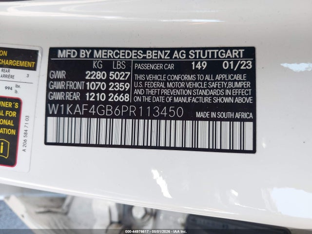 Aukcja sprzedaży 2023 Mercedes-benz C 300 Sedan, vin: W1KAF4GB6PR113450, numer aukcji: 44976617