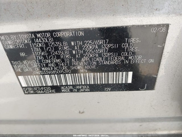 Aukcja sprzedaży 2008 Toyota Rav4, vin: JTMZD33V685095392, numer aukcji: 44976652