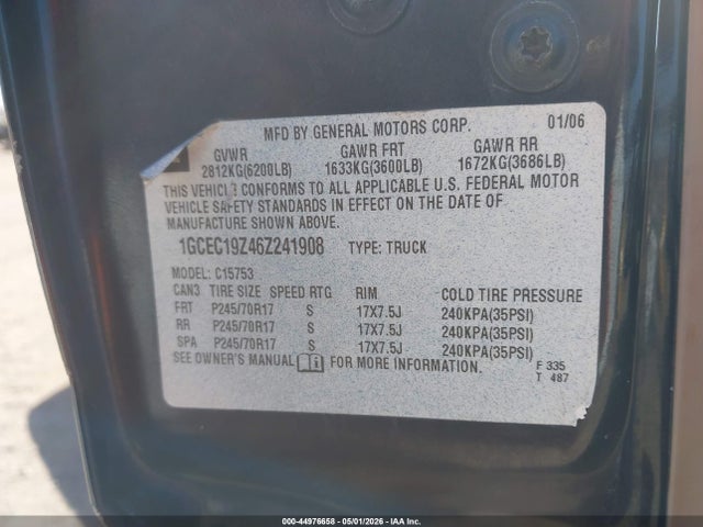 44976658 :رقم المزاد ، 1GCEC19Z46Z241908 vin ، 2006 Chevrolet Silverado 1500 Lt2 مزاد بيع
