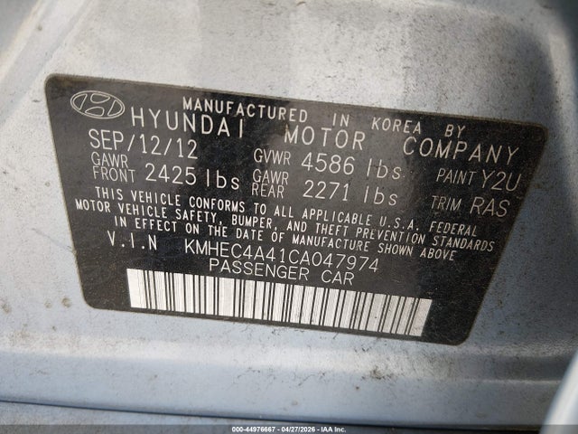 Aukcja sprzedaży 2012 Hyundai Sonata Hybrid, vin: KMHEC4A41CA047974, numer aukcji: 44976667