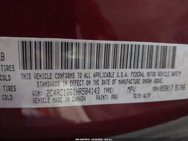 Aukcja sprzedaży 2017 Chrysler Pacifica Limited, vin: 2C4RC1GG1HR584143, numer aukcji: 44976670