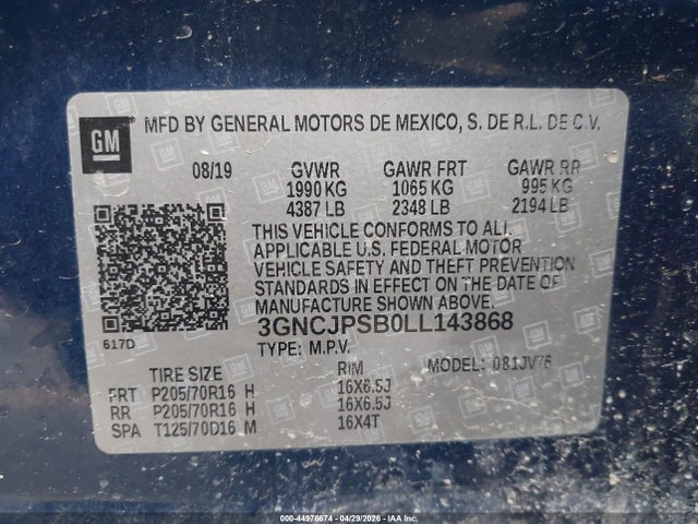 Chevrolet Trax Awd Lt 2020 3GNCJPSB0LL143868 Image 9