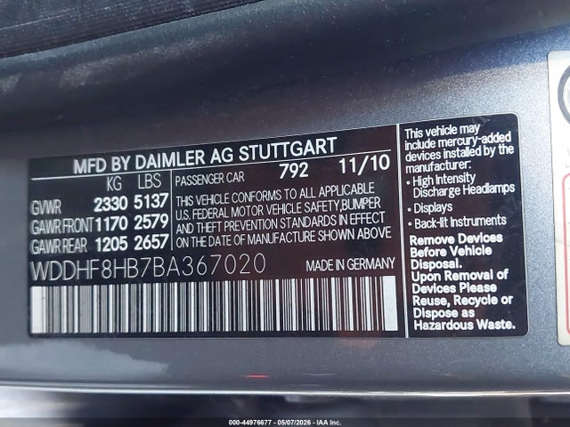 Aukcja sprzedaży 2011 Mercedes-benz E 350 4matic, vin: WDDHF8HB7BA367020, numer aukcji: 44976677