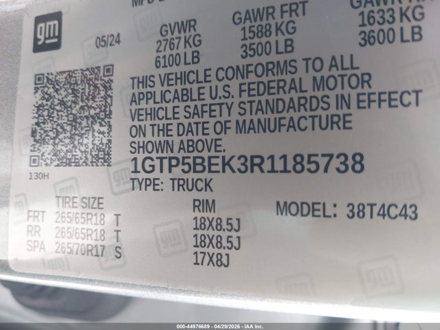 Продажа на аукционе авто 2024 Gmc Canyon 2wd Elevation, vin: 1GTP5BEK3R1185738, номер лота: 44976689