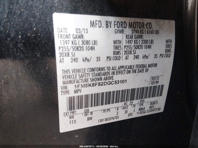 Aukcja sprzedaży 2013 Ford Explorer Limited, vin: 1FM5K8F82DGC53101, numer aukcji: 44976711