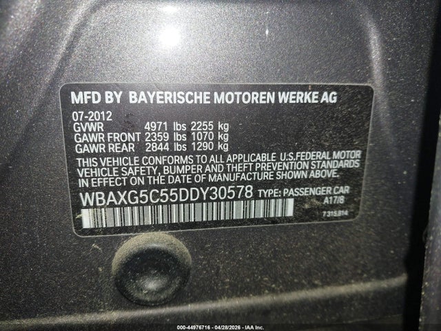 Продаж на аукціоні авто 2013 Bmw 528i, vin: WBAXG5C55DDY30578, номер лоту: 44976716
