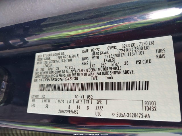 Ford F-150 Raptor 2022 1FTFW1RG0NFC45139 Image 9
