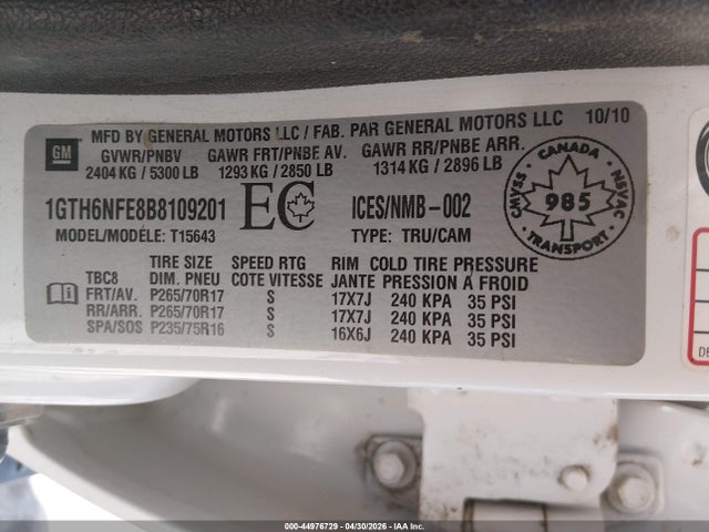 44976729 :رقم المزاد ، 1GTH6NFE8B8109201 vin ، 2011 Gmc Canyon Slt مزاد بيع
