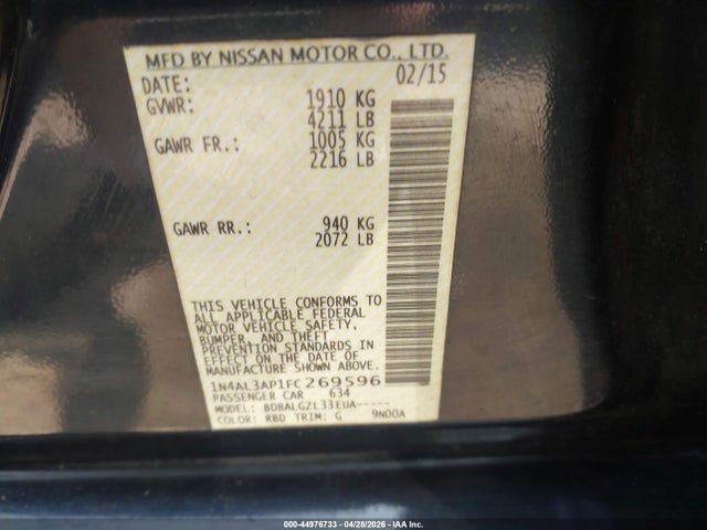 Продаж на аукціоні авто 2015 Nissan Altima 2.5/2.5 S/2.5 Sl/2.5 Sv, vin: 1N4AL3AP1FC269596, номер лоту: 44976733