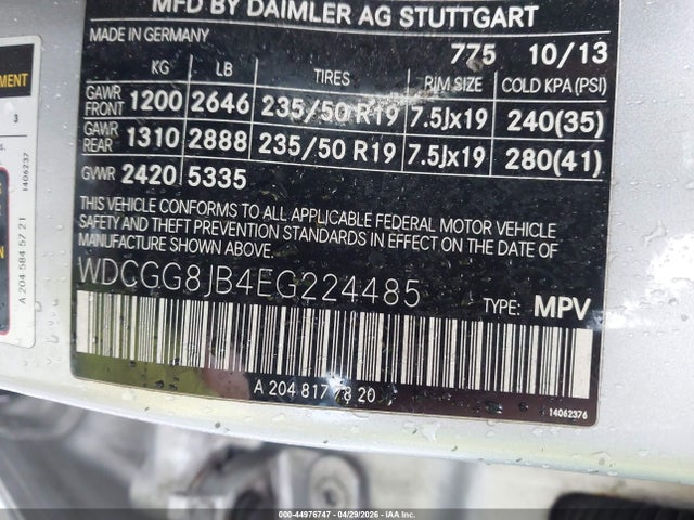 44976747 :رقم المزاد ، WDCGG8JB4EG224485 vin ، 2014 Mercedes-benz Glk 350 4matic مزاد بيع