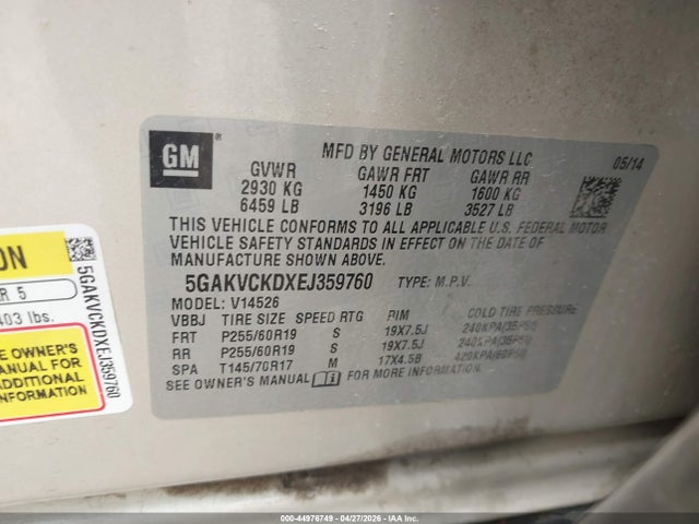 Aukcja sprzedaży 2014 Buick Enclave Premium, vin: 5GAKVCKDXEJ359760, numer aukcji: 44976749
