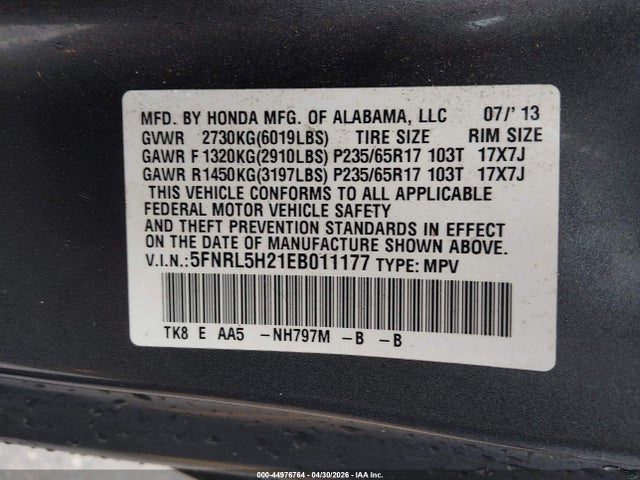Продажа на аукционе авто 2014 Honda Odyssey Lx, vin: 5FNRL5H21EB011177, номер лота: 44976764