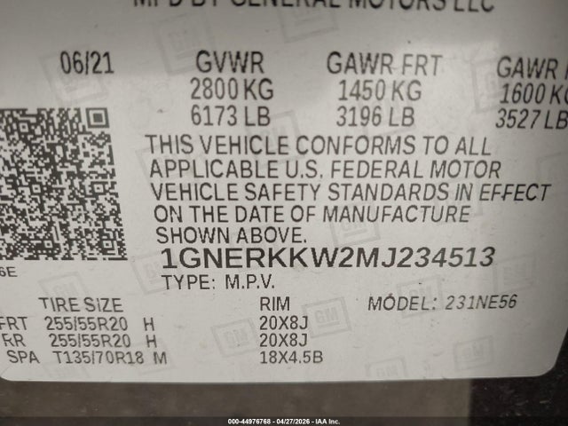 Продажа на аукционе авто 2021 Chevrolet Traverse Fwd Premier, vin: 1GNERKKW2MJ234513, номер лота: 44976768