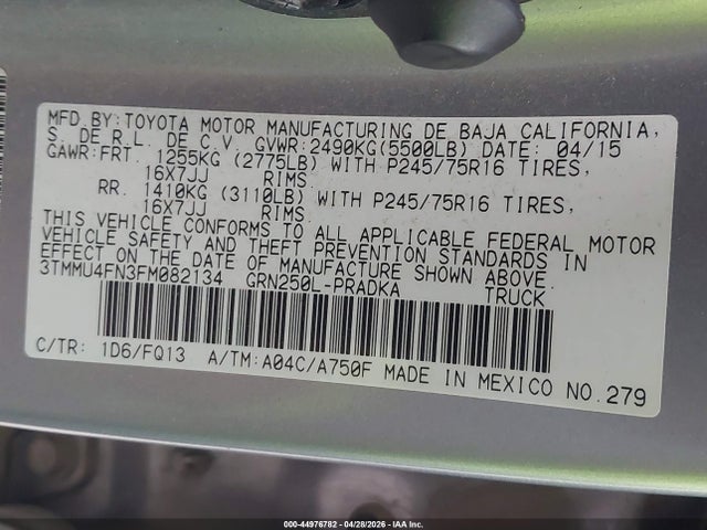 Aukcja sprzedaży 2015 Toyota Tacoma Base V6, vin: 3TMMU4FN3FM082134, numer aukcji: 44976782