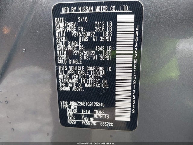 Aukcja sprzedaży 2016 Infiniti Qx80, vin: JN8AZ2NE1G9125349, numer aukcji: 44976785