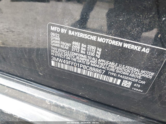 Aukcja sprzedaży 2023 Bmw M340i M340i Xdrive, vin: 3MW49FF01P8C88867, numer aukcji: 44976795