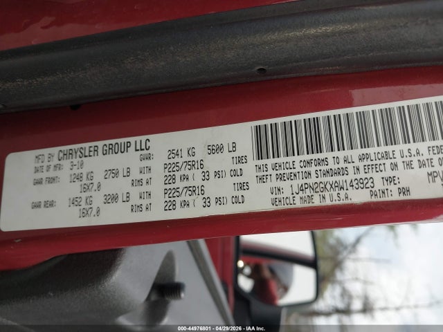 2010 Jeep Liberty Sport მანქანა იყიდება აუქციონზე, vin: 1J4PN2GKXAW143923, აუქციონის ნომერი: 44976801