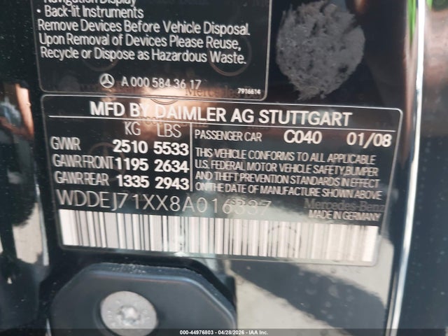 Aukcja sprzedaży 2008 Mercedes-benz Cl 550, vin: WDDEJ71XX8A016337, numer aukcji: 44976803