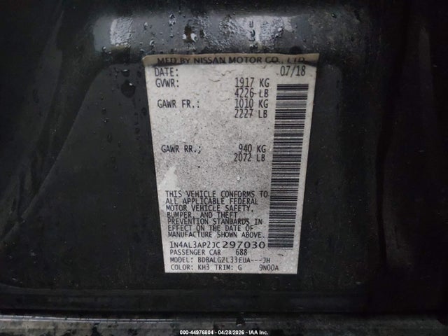 2018 Nissan Altima 2.5 S მანქანა იყიდება აუქციონზე, vin: 1N4AL3AP2JC297030, აუქციონის ნომერი: 44976804