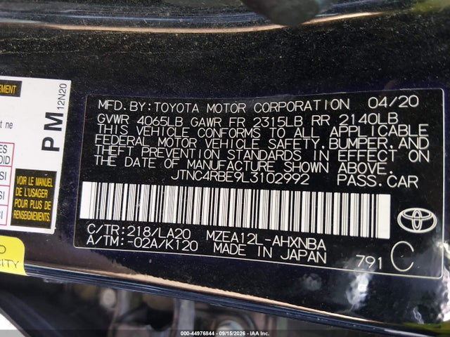 Продаж на аукціоні авто 2020 Toyota Corolla Xse, vin: JTNC4RBE9L3102992, номер лоту: 44976844