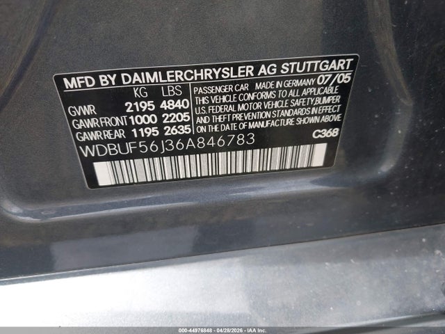 Aukcja sprzedaży 2006 Mercedes-benz E 350, vin: WDBUF56J36A846783, numer aukcji: 44976848