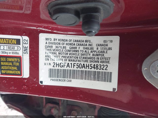 Продаж на аукціоні авто 2010 Honda Civic Lx, vin: 2HGFA1F50AH548322, номер лоту: 44976851