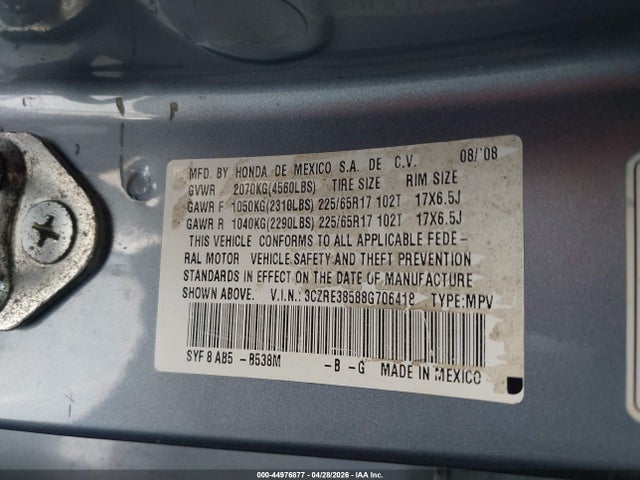 Aukcja sprzedaży 2008 Honda Cr-v Ex, vin: 3CZRE38588G706418, numer aukcji: 44976877