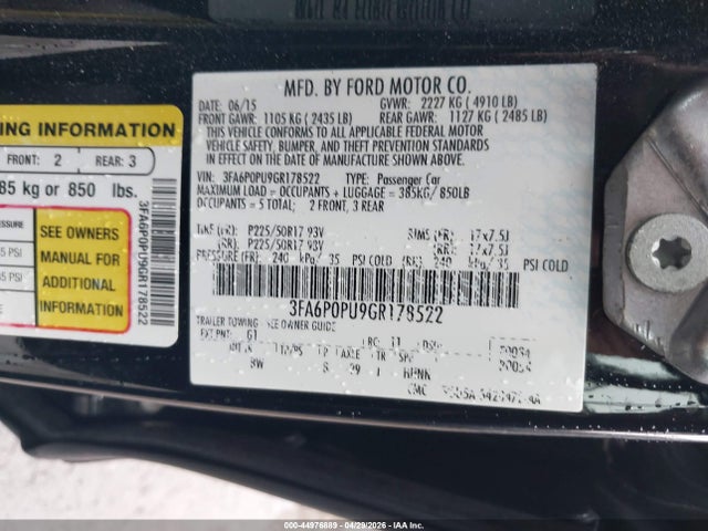 Aukcja sprzedaży 2016 Ford Fusion Energi Se Luxury, vin: 3FA6P0PU9GR178522, numer aukcji: 44976889