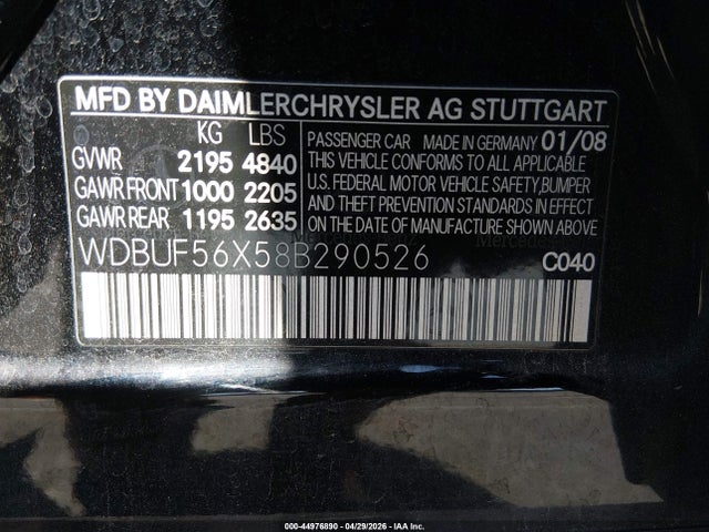 Продажа на аукционе авто 2008 Mercedes-benz E 350, vin: WDBUF56X58B290526, номер лота: 44976890