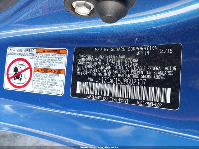 44976891 :رقم المزاد ، JF1ZCAC15J9602307 vin ، 2018 Subaru Brz Limited مزاد بيع