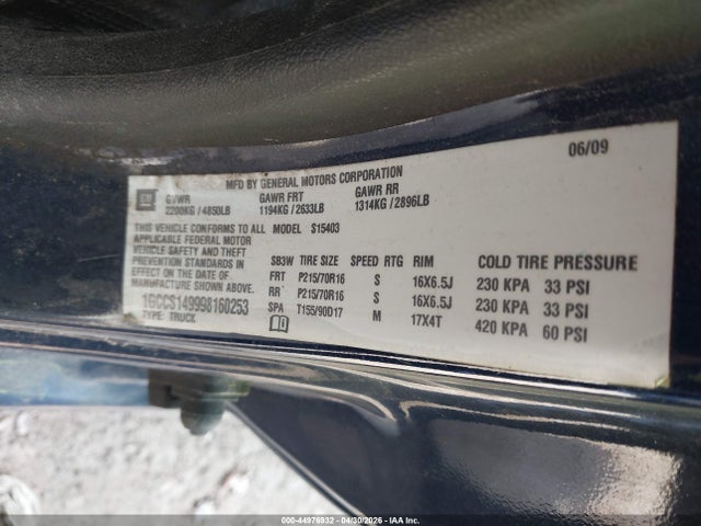 44976932 :رقم المزاد ، 1GCCS149998160253 vin ، 2009 Chevrolet Colorado Lt مزاد بيع