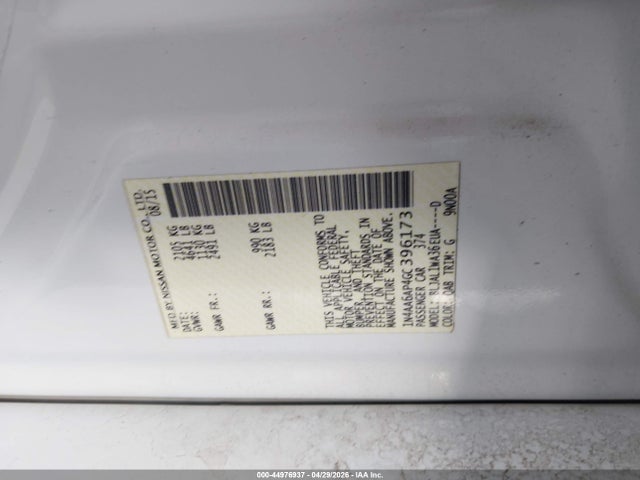 44976937 :رقم المزاد ، 1N4AA6AP4GC396173 vin ، 2016 Nissan Maxima 3.5 Sr مزاد بيع