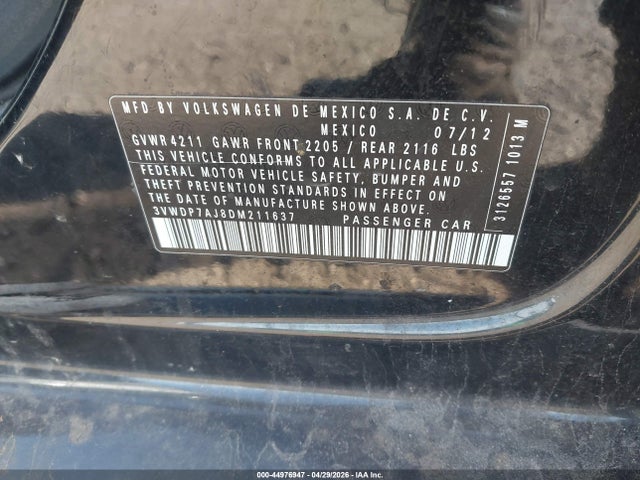 Продаж на аукціоні авто 2013 Volkswagen Jetta 2.5l Se, vin: 3VWDP7AJ8DM211637, номер лоту: 44976947