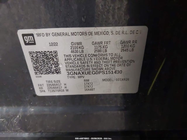 Продаж на аукціоні авто 2023 Chevrolet Equinox Awd Lt, vin: 3GNAXUEG0PS151430, номер лоту: 44976952