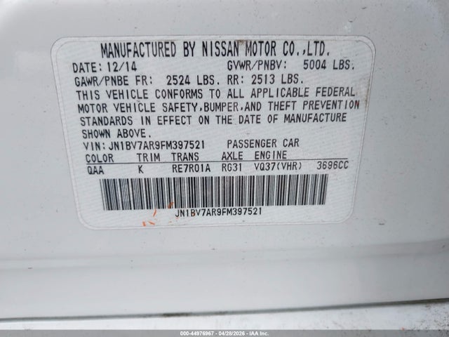 Продажа на аукционе авто 2015 Infiniti Q50 Premium, vin: JN1BV7AR9FM397521, номер лота: 44976967