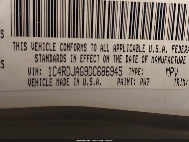 Продажа на аукционе авто 2013 Dodge Durango Sxt, vin: 1C4RDJAG9DC686945, номер лота: 44977001