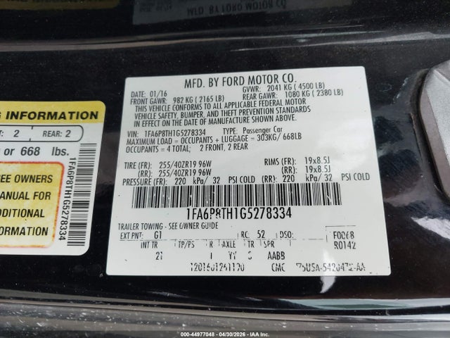 Aukcja sprzedaży 2016 Ford Mustang Ecoboost, vin: 1FA6P8TH1G5278334, numer aukcji: 44977048