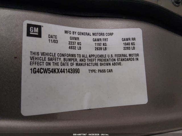44977067 :رقم المزاد ، 1G4CW54KX44143990 vin ، 2004 Buick Park Avenue مزاد بيع