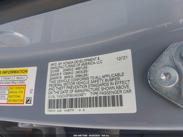 1HGCV3F96NA004871 Honda Accord Hybrid Touring