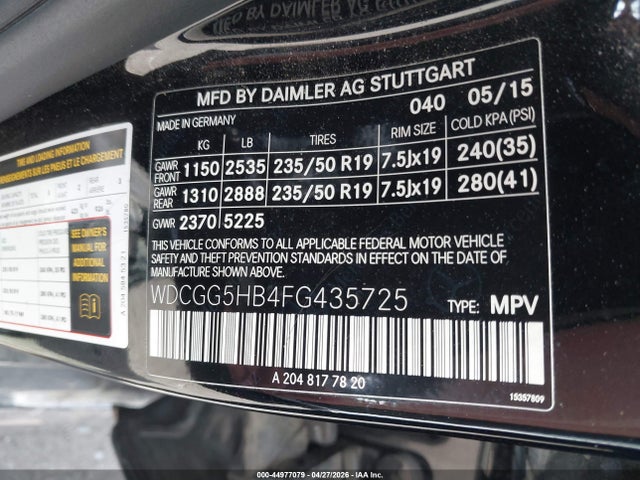 WDCGG5HB4FG435725 Mercedes-Benz GLK 350
