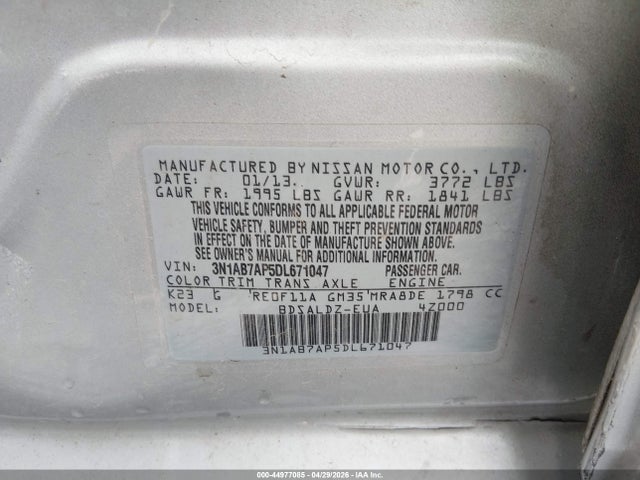 44977085 :رقم المزاد ، 3N1AB7AP5DL671047 vin ، 2013 Nissan Sentra Sv مزاد بيع