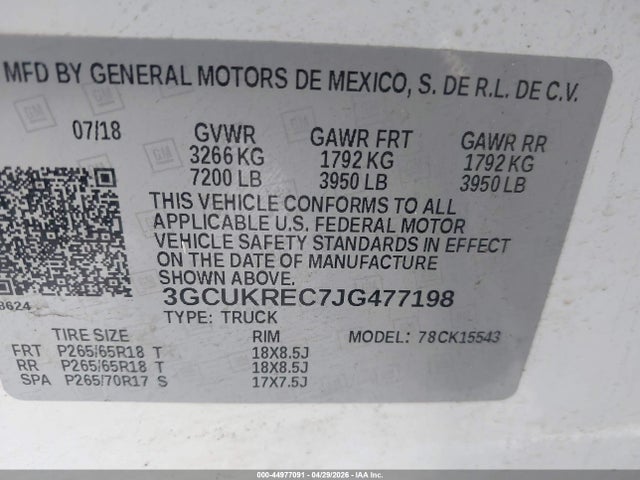 3GCUKREC7JG477198 Chevrolet Silverado 1500 2lt