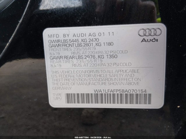 Aukcja sprzedaży 2011 Audi Q5 2.0t Premium, vin: WA1LFAFP5BA070154, numer aukcji: 44977094