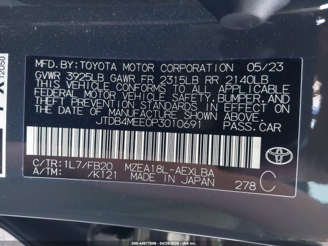 JTDB4MEE0P3010691 Toyota COROLLA LE